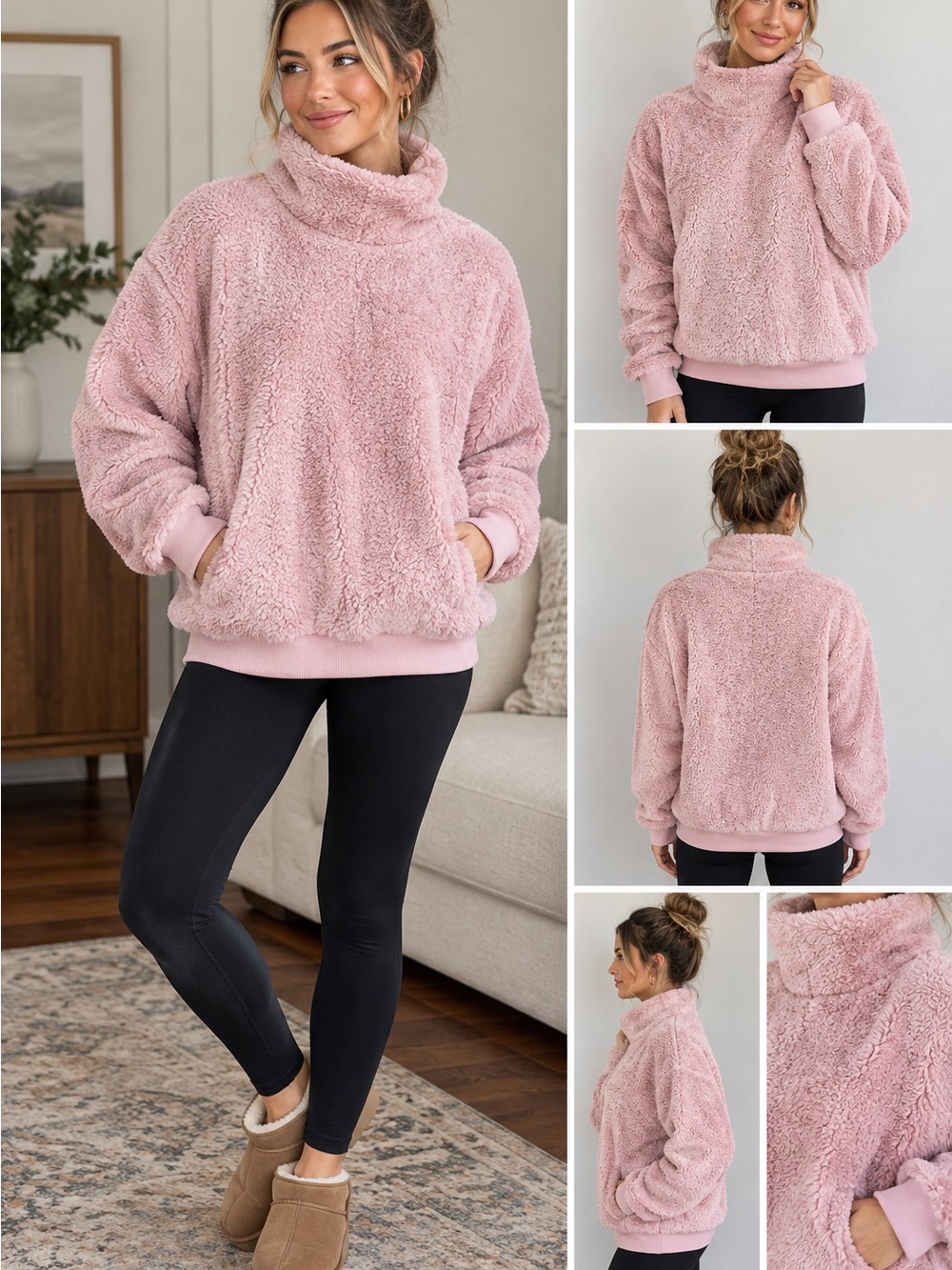 lukka dusty pink  Plush Turtleneck Sweater